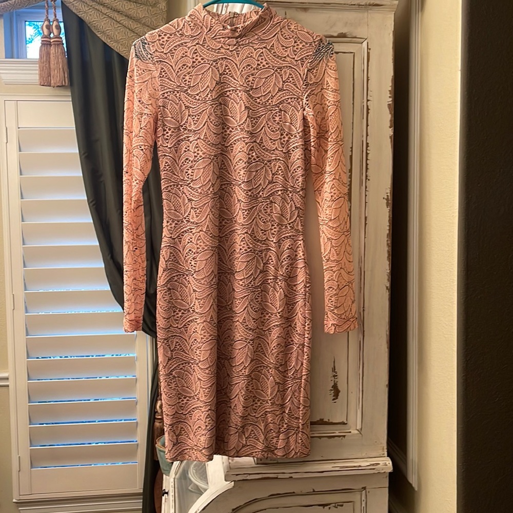 Pink with nude underlay Dress the Population body con dress Medium